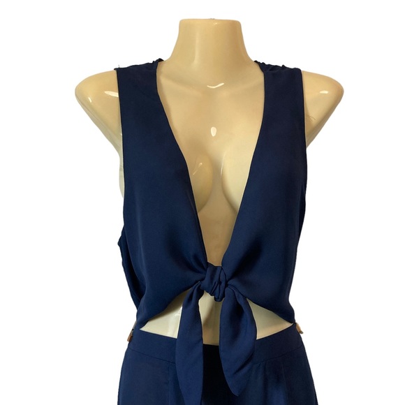 Show Me Your Mumu Jackson Jumpsuit Cut-Out Tie Waist Pantsuit Chic Navy Medium - Picture 2 of 8